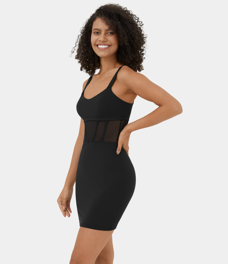 Softlyzero™ Airy Contrast Mesh Corset Style Backless Bodycon Mini Cool Touch Casual Dress-UPF50+