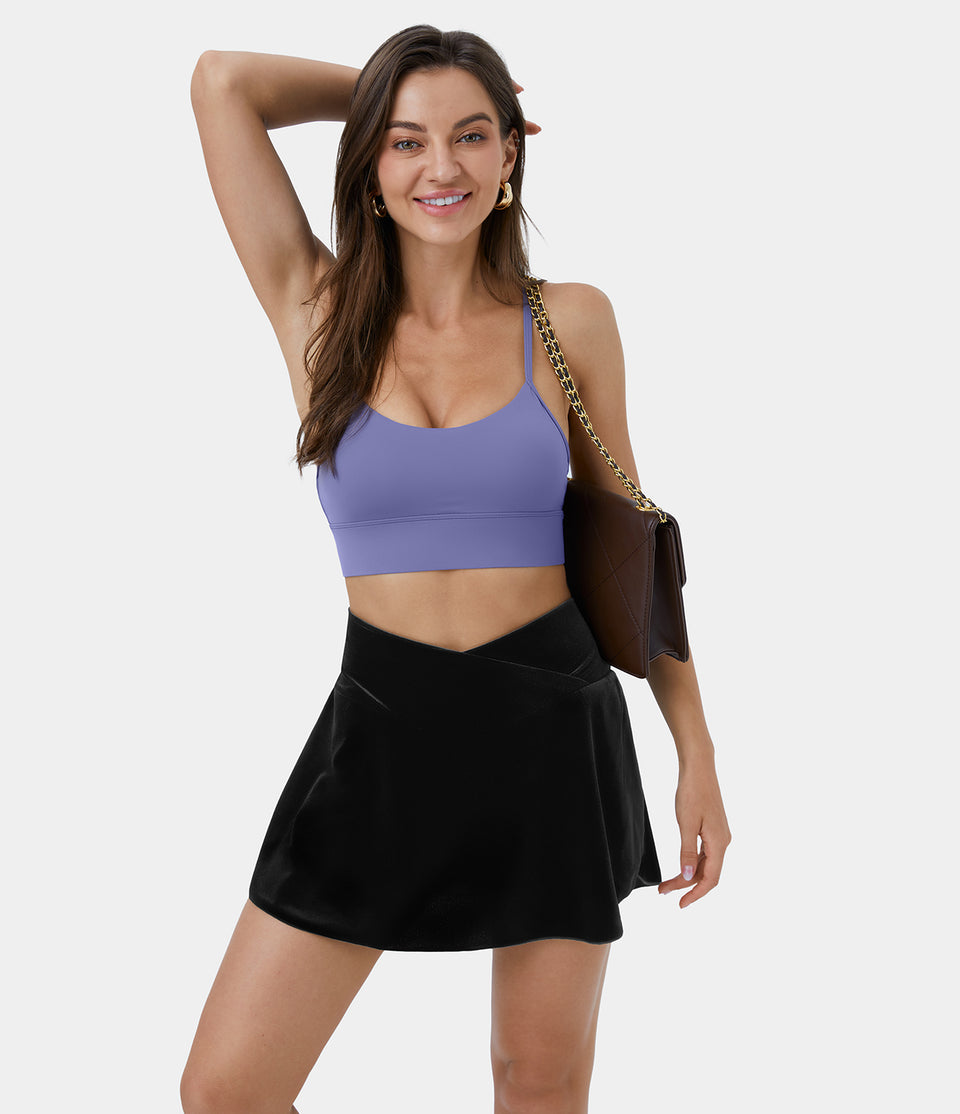 Everyday Crossover Side Pocket 2-in-1 Velvet Casual Skirt-Lucid