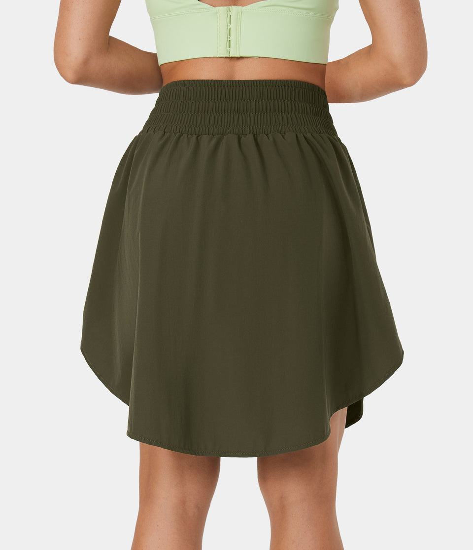 High Waisted Drawstring Curved Hem 2-in-1 Casual Skirt