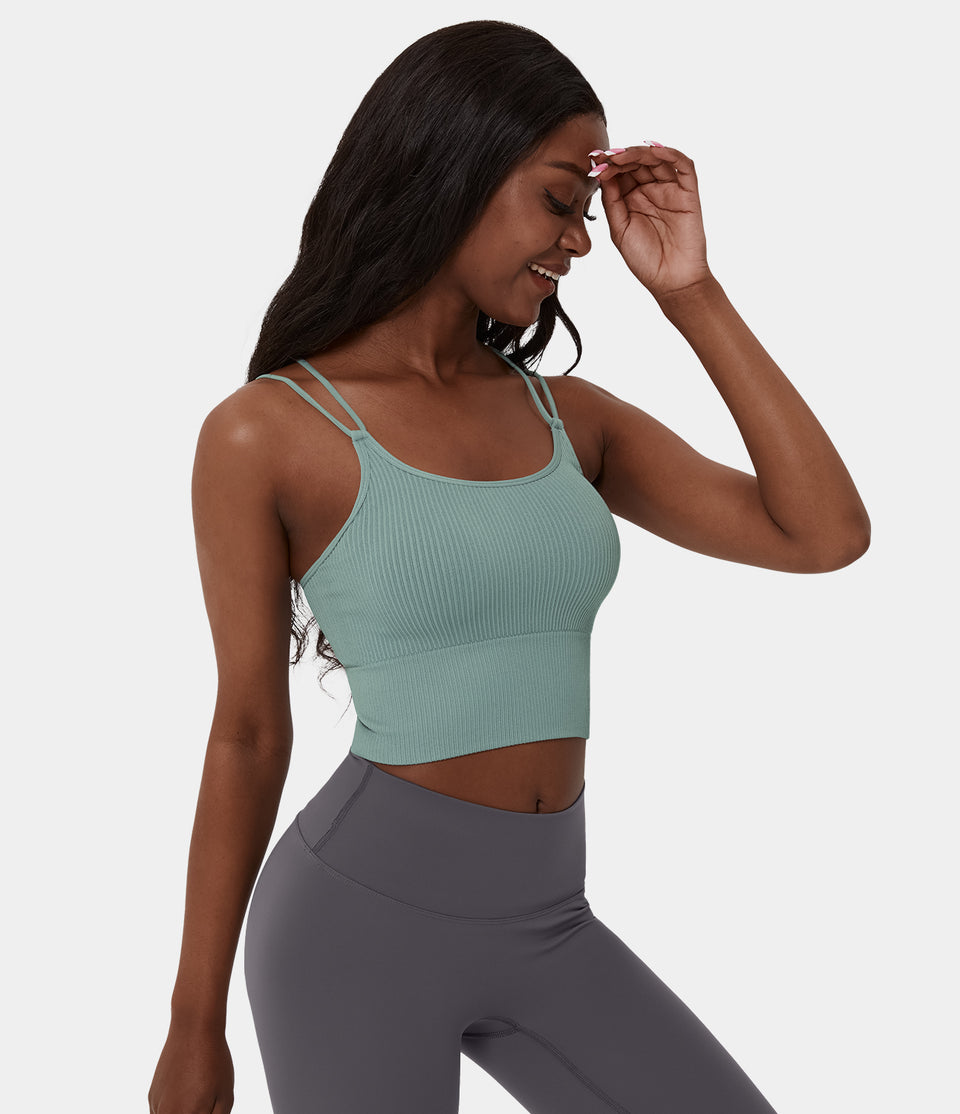 Seamless Flow Double Straps V Back Cropped Yoga Tank Top