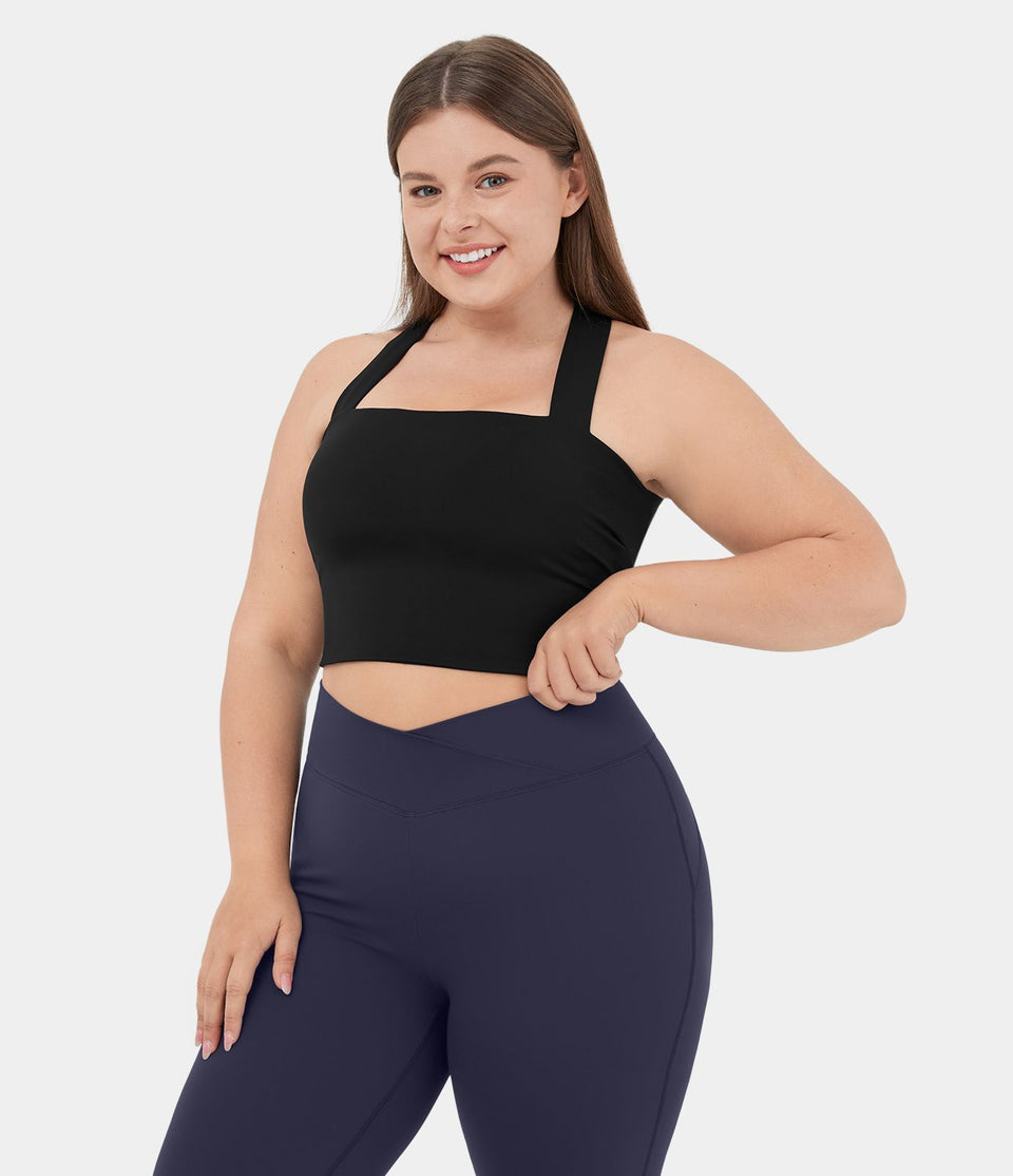 Softlyzero™ Airy Backless Padded Crisscross Tie Back Cropped Plus Size Cool Touch Yoga Sports Top