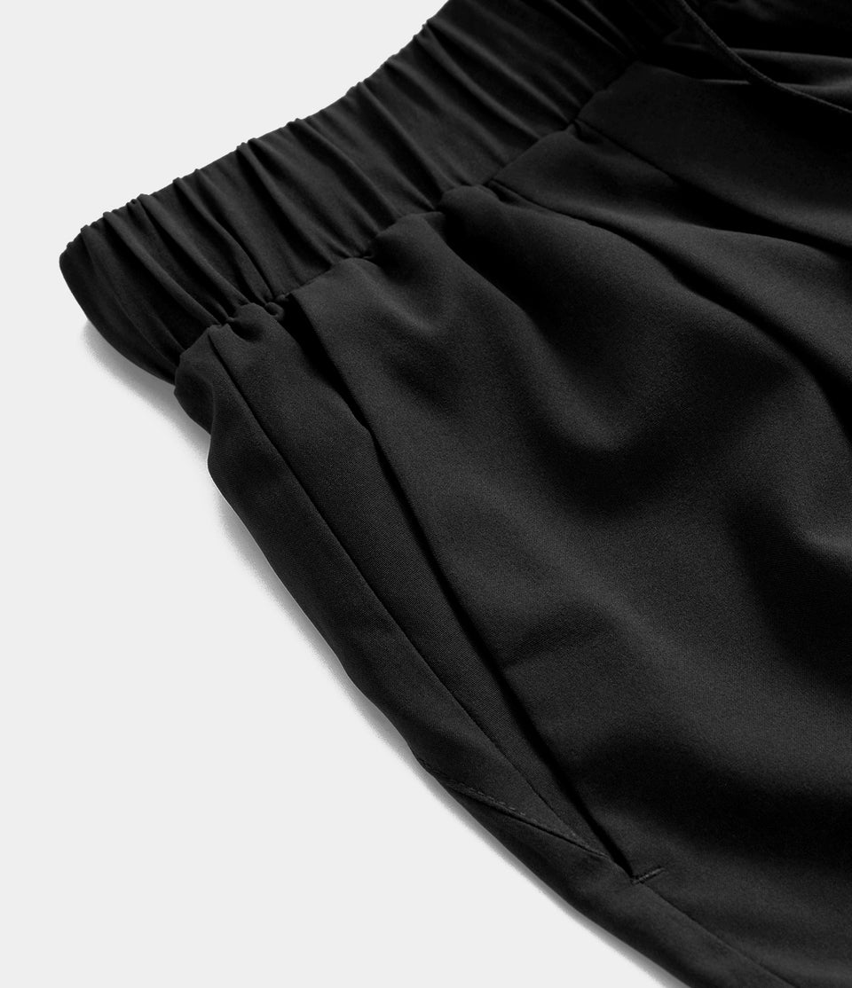 High Waisted Elastic Waistband Drawstring Ruched Side Pocket Casual Shorts 3"