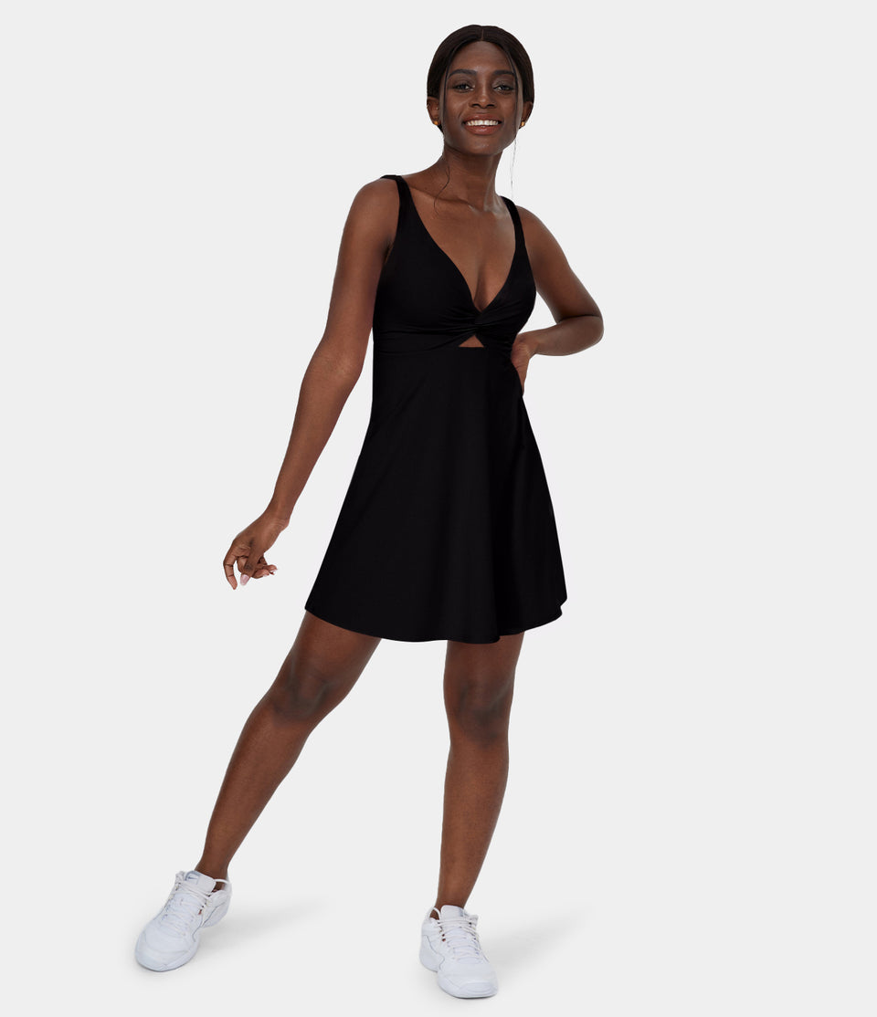 Softlyzero™ Airy Twisted Backless 2-in-1 Pocket Cool Touch Dance Active Dress-UPF50+