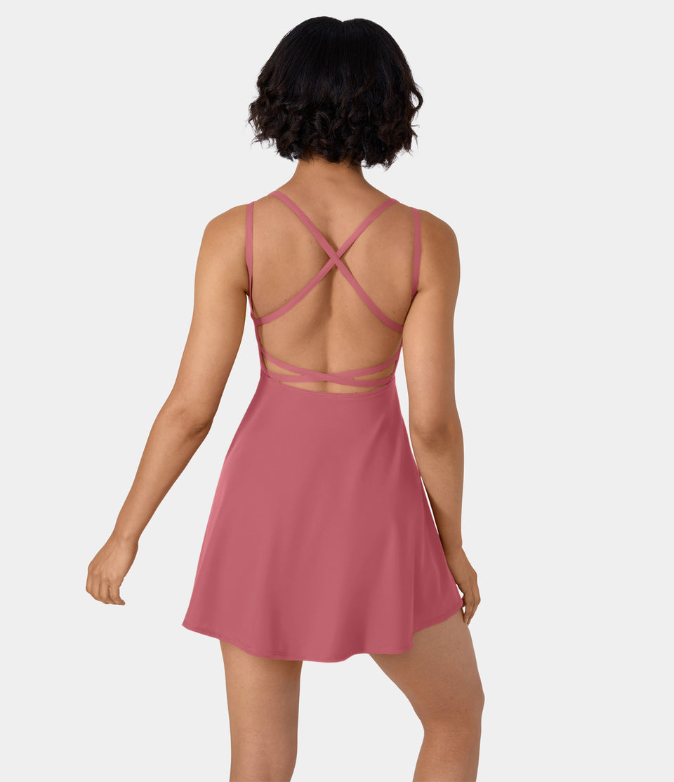 Crisscross Backless Flare Mini Slip Dance Active Dress