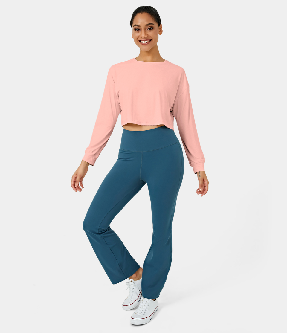 Dropped Shoulder Long Sleeve Cropped Sports Top