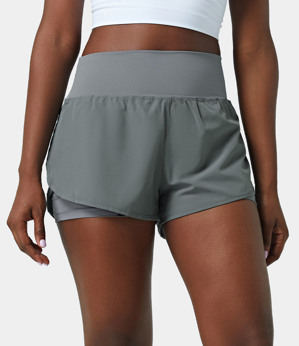 High Waisted Side Split Pocket 2-in-1 Yoga Shorts 2.5"