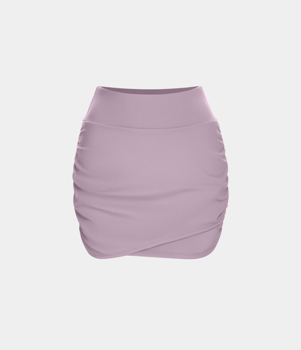 High Waisted Bodycon Side Pocket 2-in-1 Mini Ruched Casual Skirt