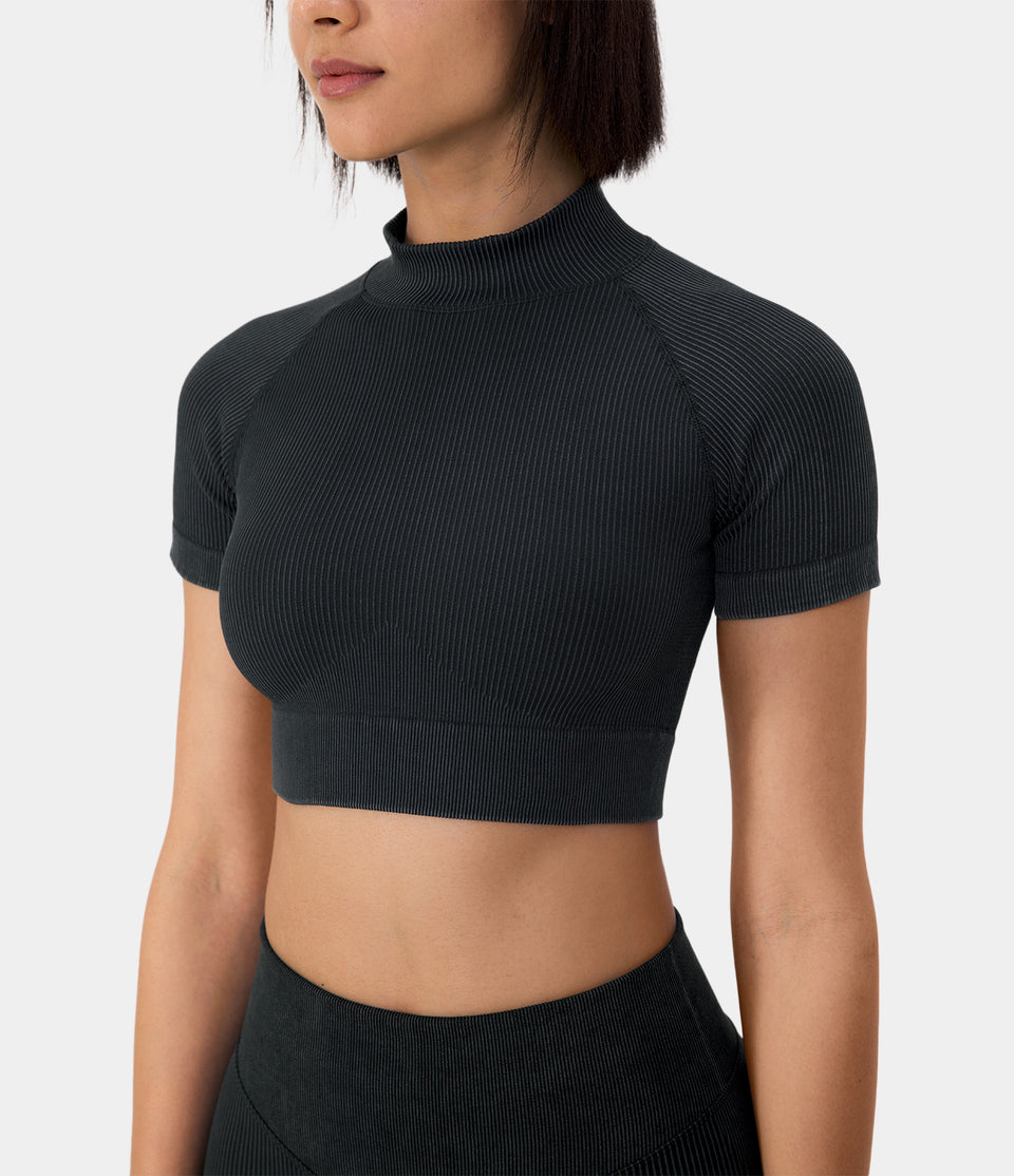 Seamless Flow Mock Neck Short Sleeve Cropped Sports Top