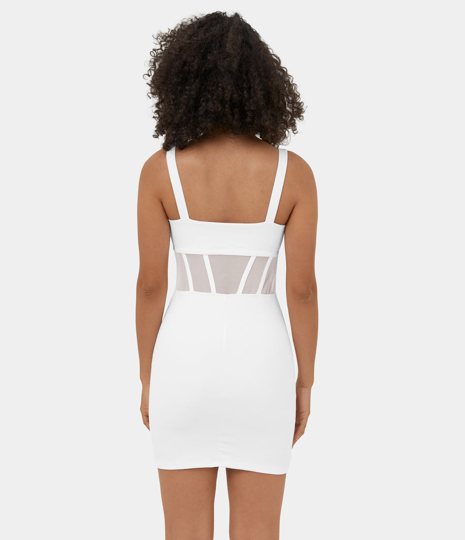 Softlyzero™ Airy Contrast Mesh Corset Style Backless Bodycon Mini Cool Touch Casual Dress-UPF50+