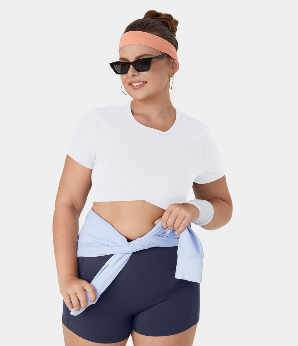 Softlyzero™ Plush Crossover Hem Cropped Plus Size Yoga Sports Top-UPF50+