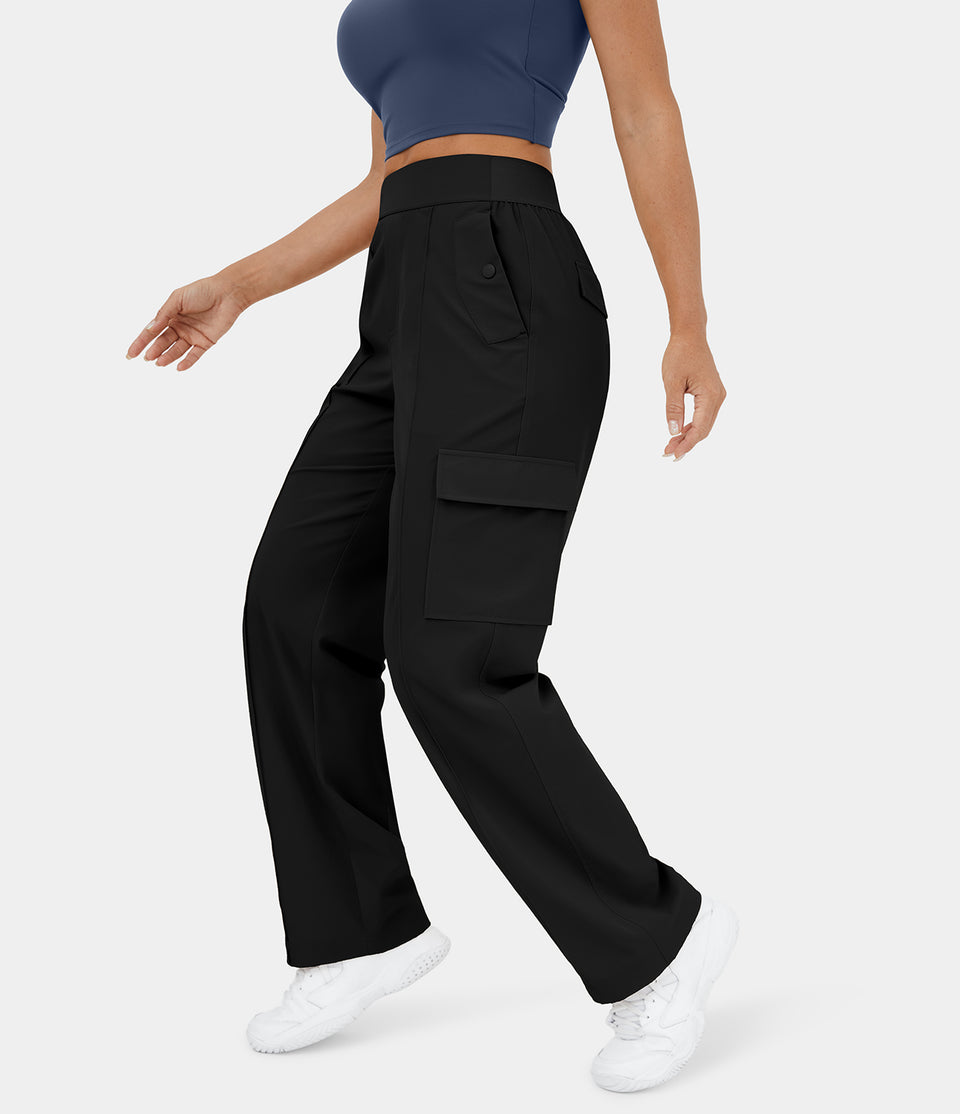 High Waisted Multiple Pockets Wide Leg Casual Cargo Pants