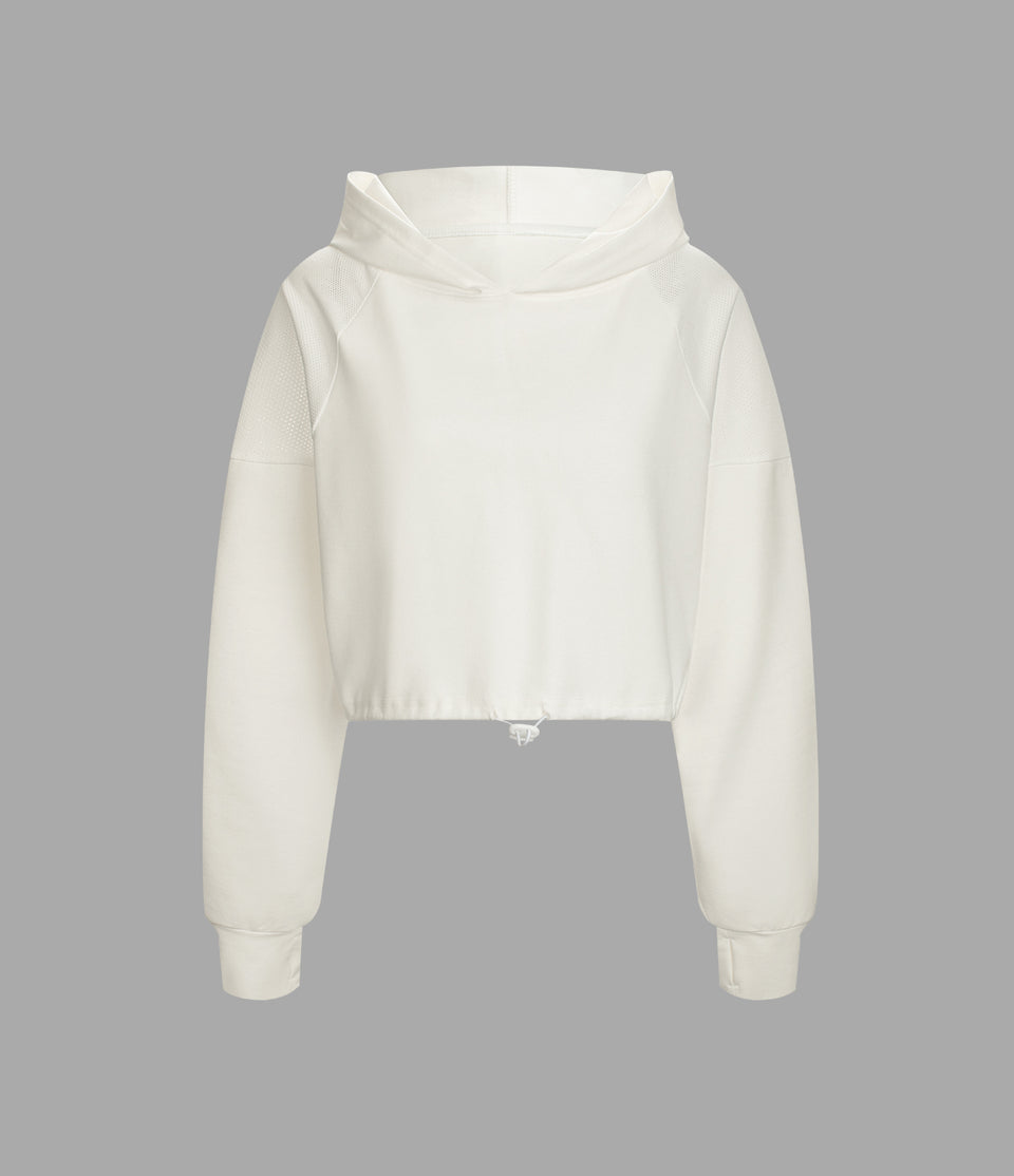 Hooded Drawstring Contrast Mesh Cropped Yoga Sports Sweatshirt