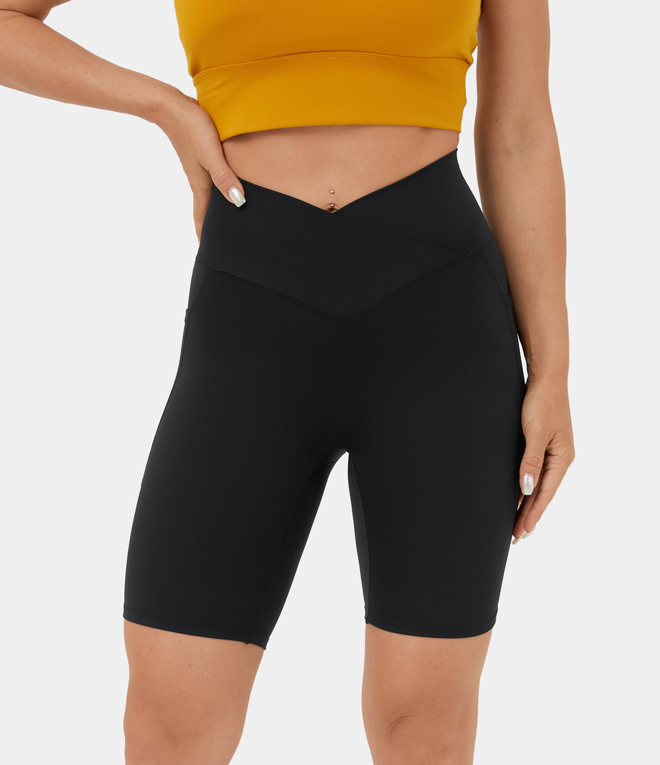 Softlyzero™ High Waisted Crossover Side Pocket Yoga Biker Shorts 7"-UPF50+