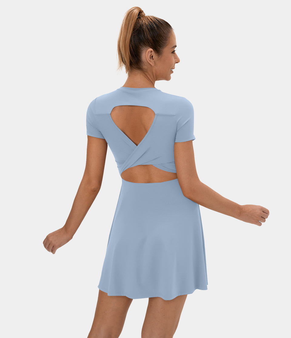 Backless Twisted Cut Out Flare Mini Dance Active Dress