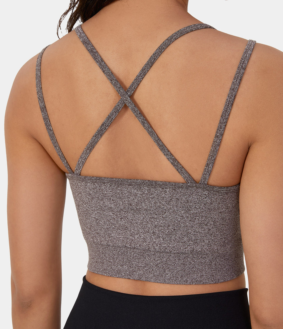 Seamless Flow Low Support Double Straps Backless Crisscross Ruched Sports Bra