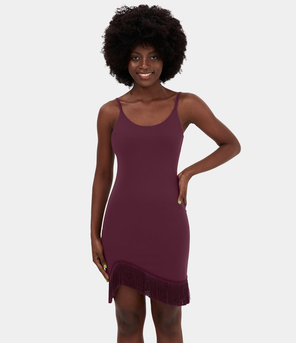 Softlyzero™ Airy Adjustable Strap Backless Asymmetric Fringe Hem Bodycon Mini Cool Touch Dance Dress