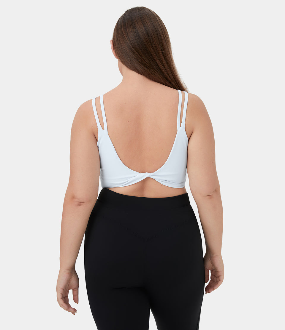 Double Straps Backless Twisted Workout Plus Size Cropped Tank Top