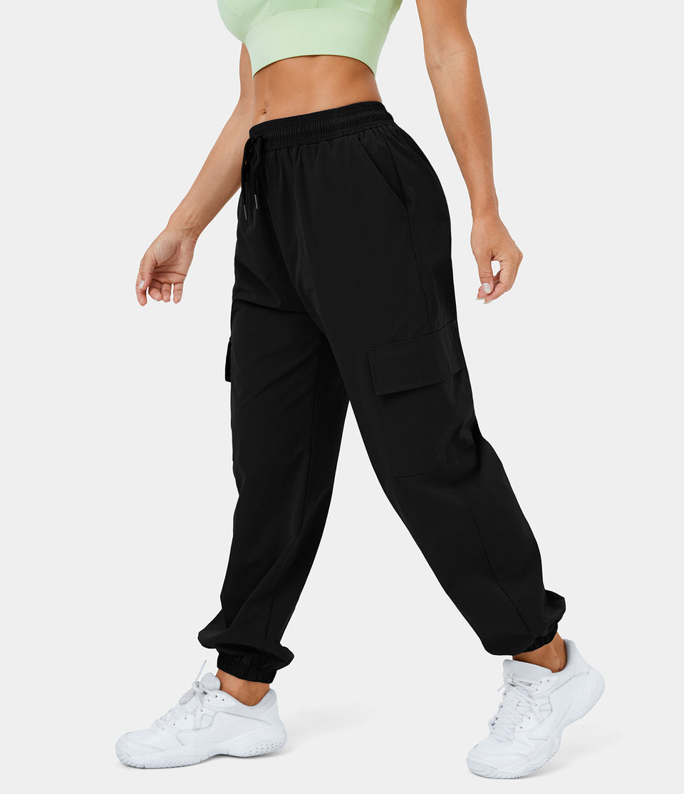 Mid Rise Drawstring Side Pocket Casual Cargo Joggers