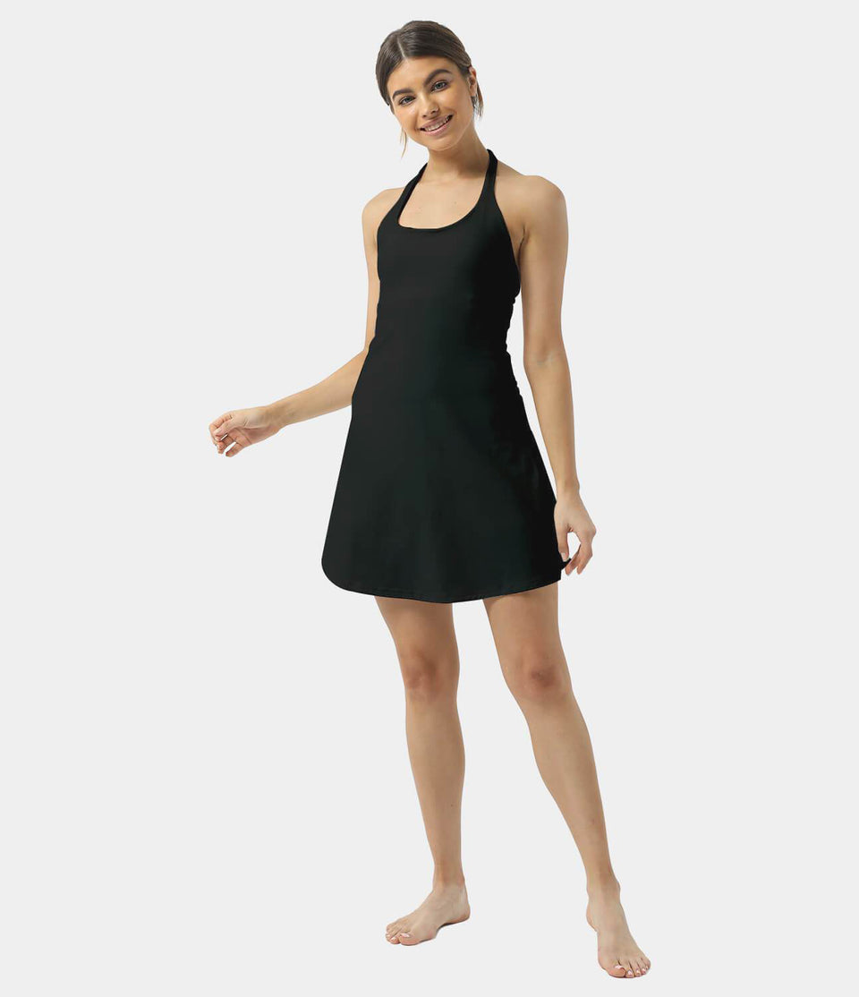 Softlyzero™ Plush Halter Backless 2-in-1 Pocket Mini Slip Yoga Active Dress-UPF50+
