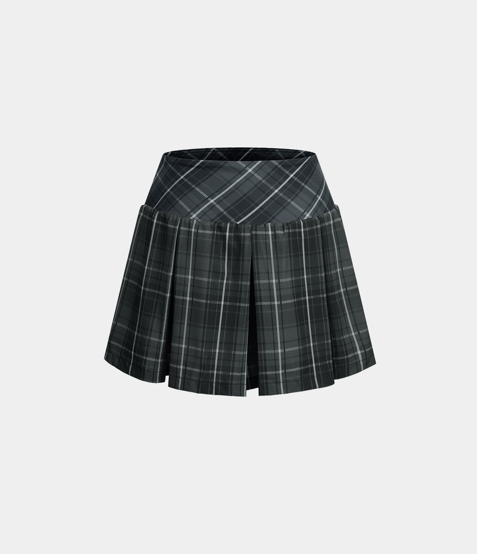 High Waisted Plaid 2-in-1 Side Pocket Pleated Tennis Skirt