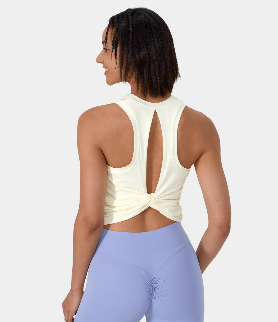 Round Neck Twisted Cut Out Cropped Barre Ballet Dance Top