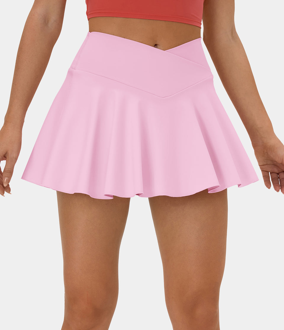 Softlyzero™ Airy Comfy High Waisted Crossover 2-in-1 Side Pocket Flare Cool Touch Tennis Skirt-UPF50+