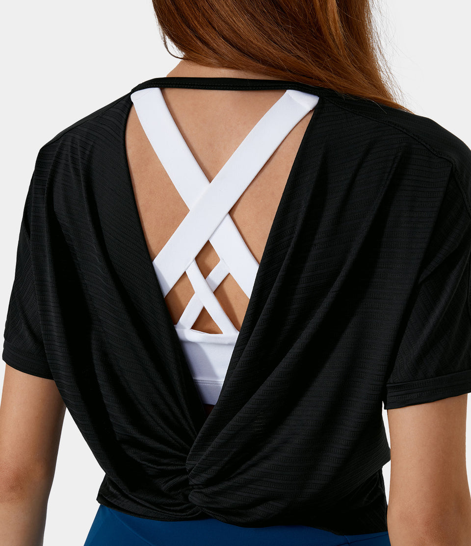 Short Sleeve Twisted Cut Out Yoga Sports Top
