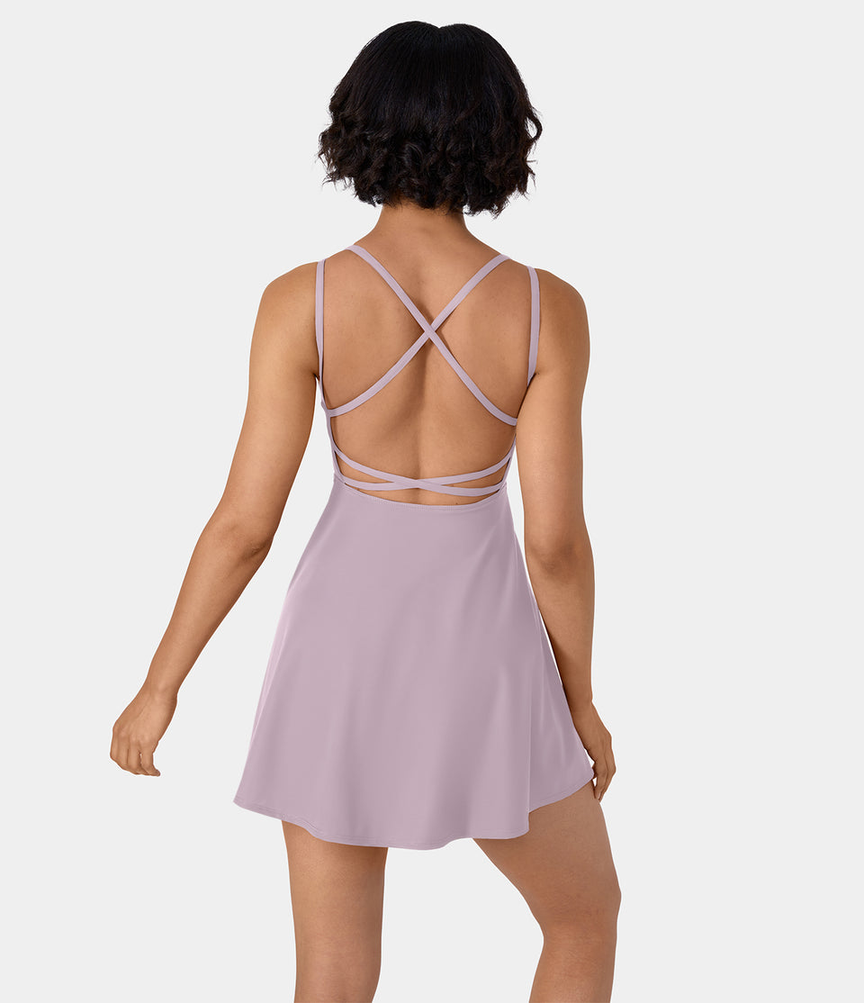 Crisscross Backless Flare Mini Slip Dance Active Dress