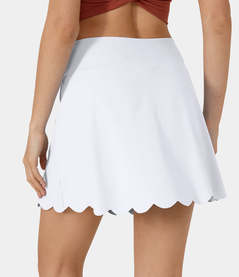 Softlyzero™ Airy High Waisted 2-in-1 Side Pocket Scallop Hem Cool Touch Tennis Skirt-UPF50+