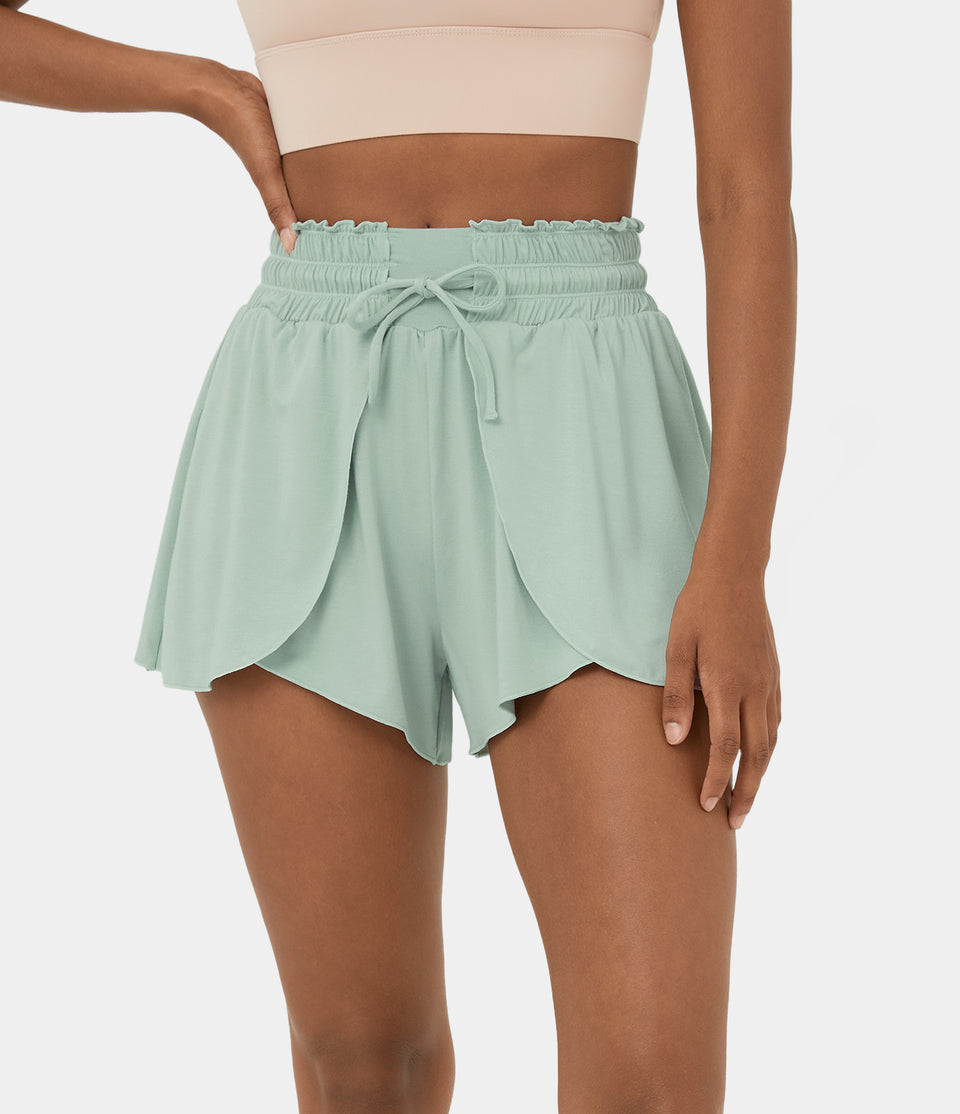 Frill High Waisted Elastic Waistband Drawstring Flowy Stacked Casual Shorts 3"