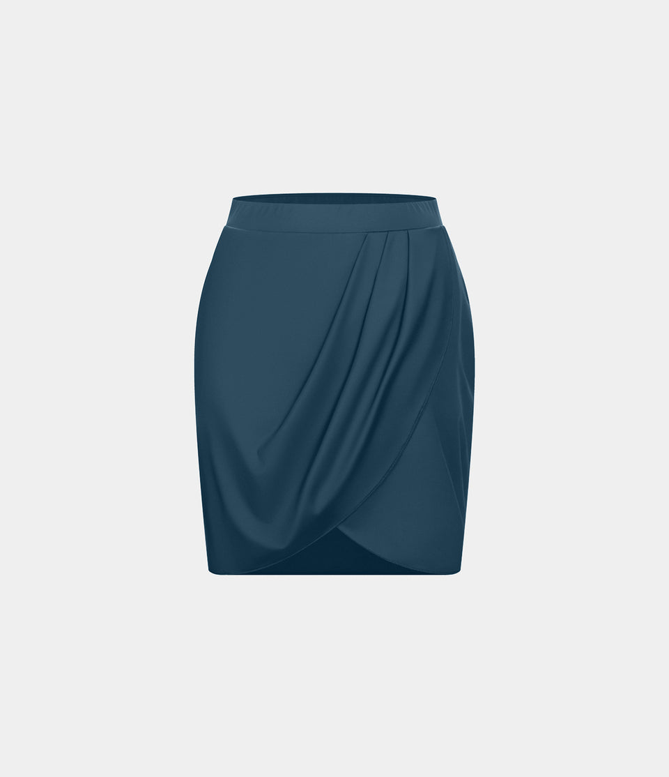 High Waisted Stacked Crossover Hem 2-in-1 Side Pocket Mini Golf Skirt