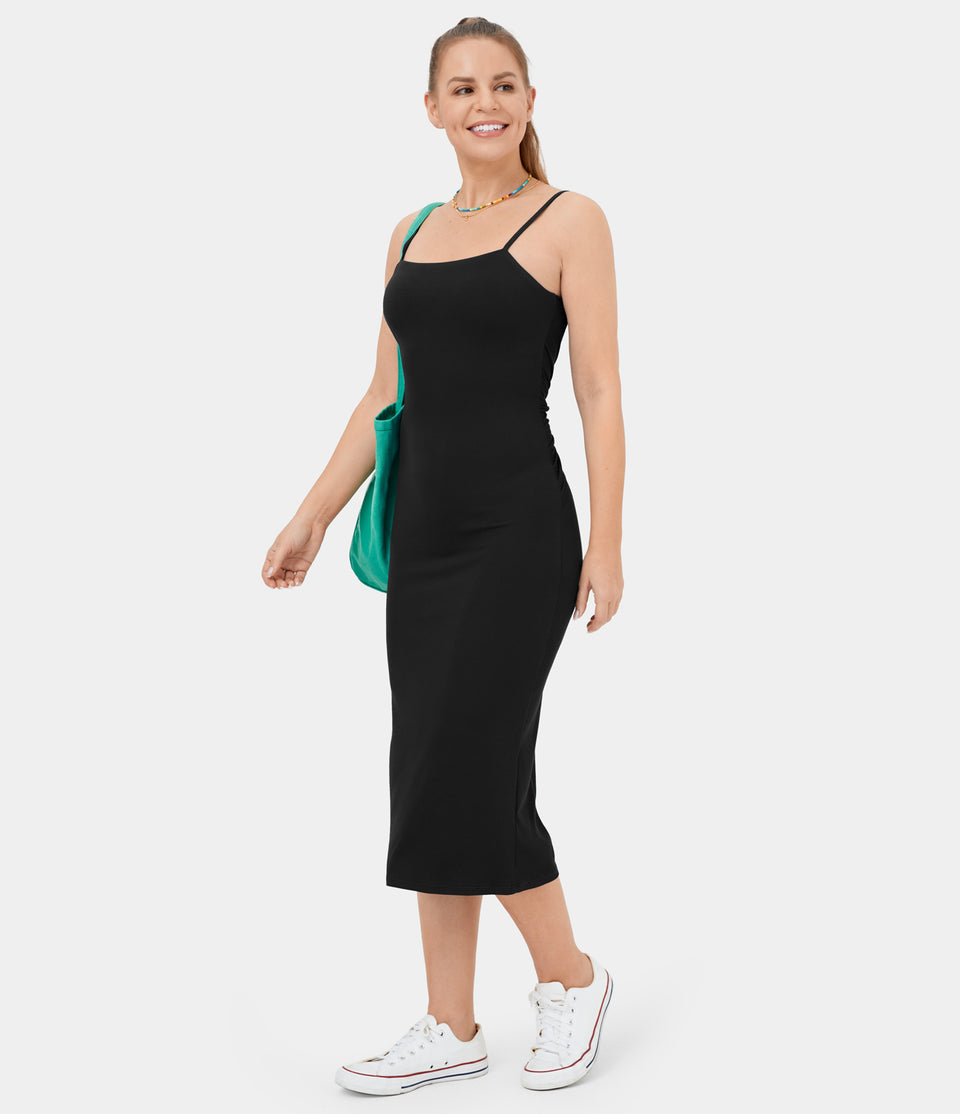 Ribbed Knit Backless Twisted Bodycon Midi Casual Dress
