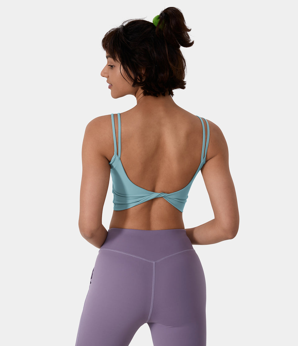 Double Straps Backless Twisted Cropped Yoga Tank Top