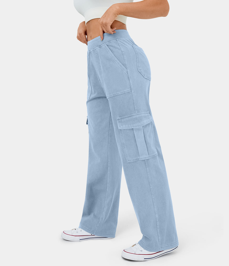 HalaraMagic™ Mid Rise Multiple Pockets Straight Leg Stretchy Knit Casual Cargo Jeans